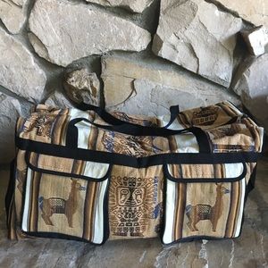 Duffle bag made with authentic pervivan textiles.